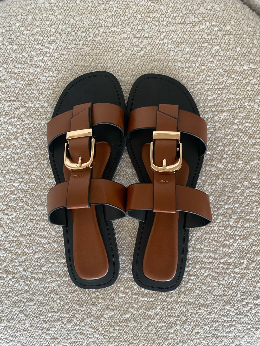 Brown Buckle Slide Sandals - size 39.